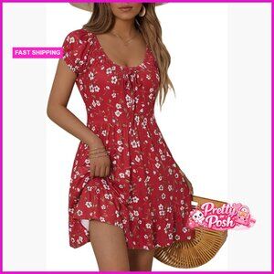 Floral Mini Sundress with Pockets, Polyester Spandex Fabric, Wrinkle-Free
